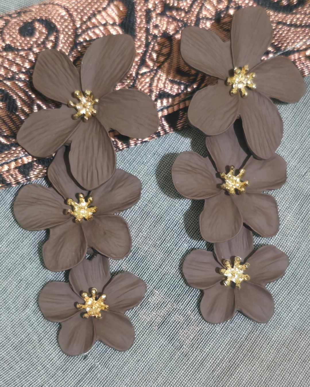 Mocha Blossom Floral Statement Earrings