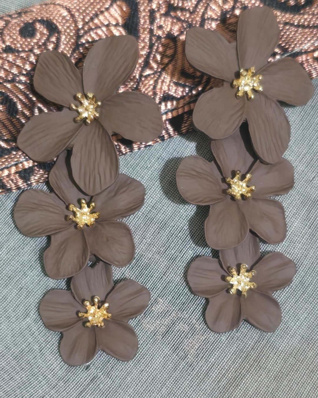 Mocha Blossom Floral Statement Earrings
