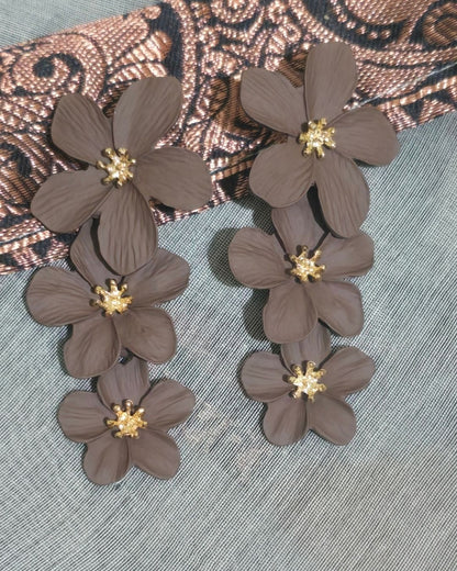Mocha Blossom Floral Statement Earrings