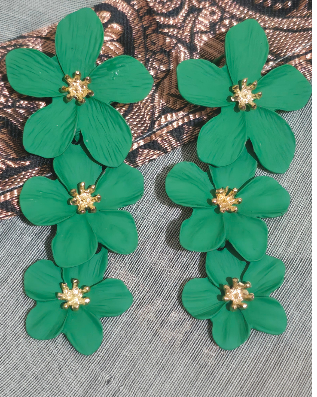 Emerald Green Blossom Floral Statement Earrings