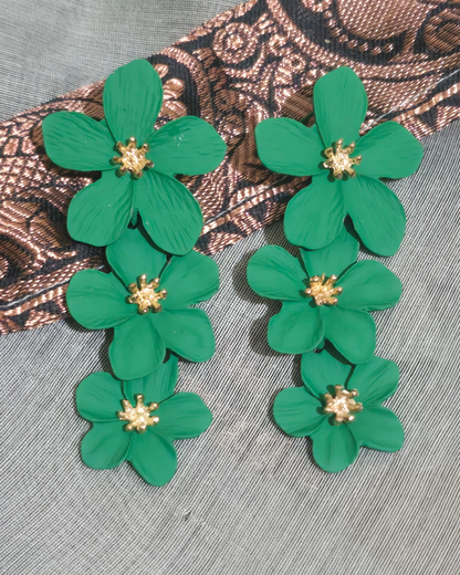Emerald Green Blossom Floral Statement Earrings