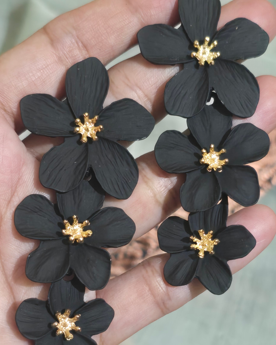 Black Floral Statement Drop Earrings