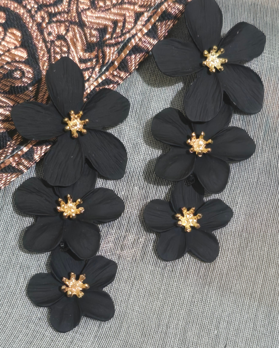 Black Floral Statement Drop Earrings