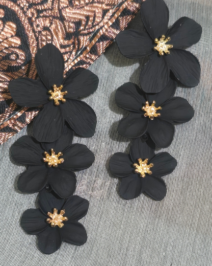 Black Floral Statement Drop Earrings