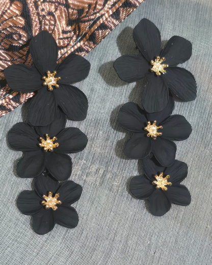 Black Floral Statement Drop Earrings