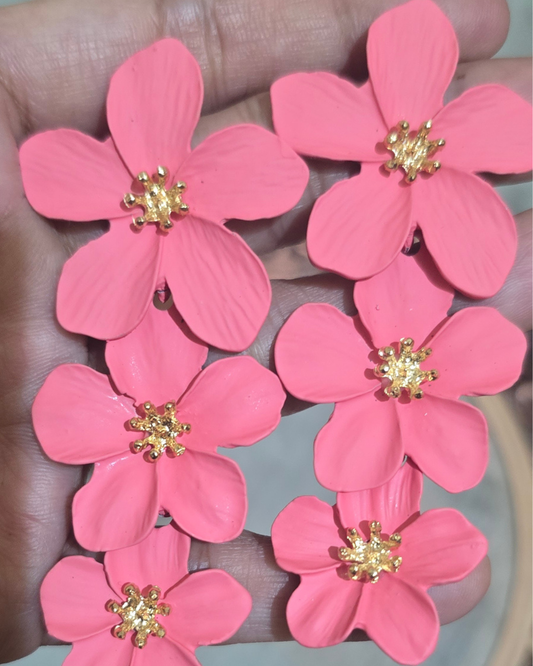 Coral Pink Floral Statement Drop Earrings