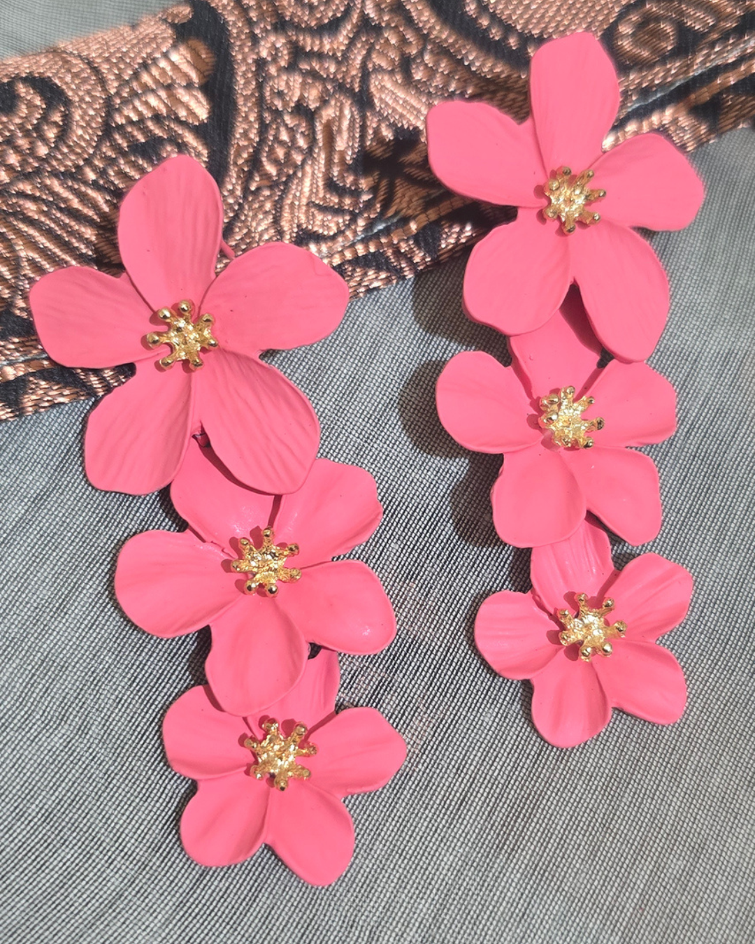 Coral Pink Floral Statement Drop Earrings