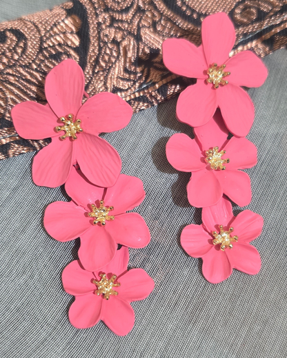 Coral Pink Floral Statement Drop Earrings