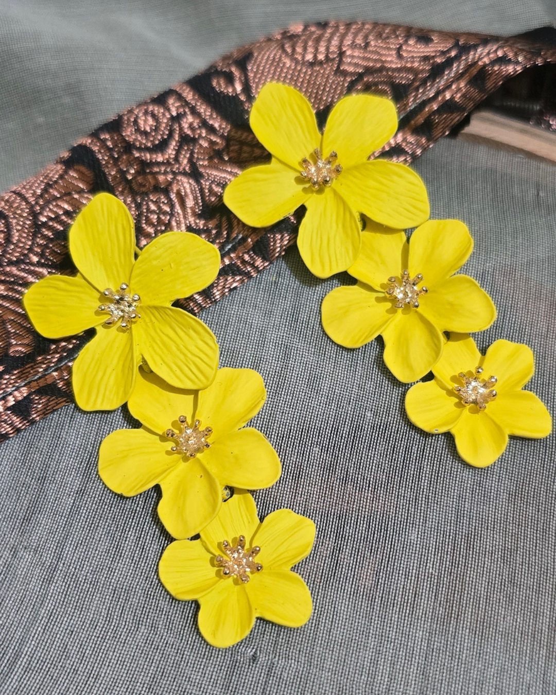 Sunshine Yellow Floral Statement Drop Earrings