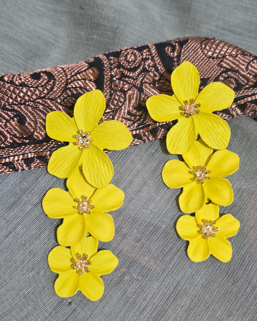 Sunshine Yellow Floral Statement Drop Earrings