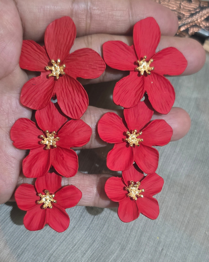 Ruby Red Floral Statement Drop Earrings
