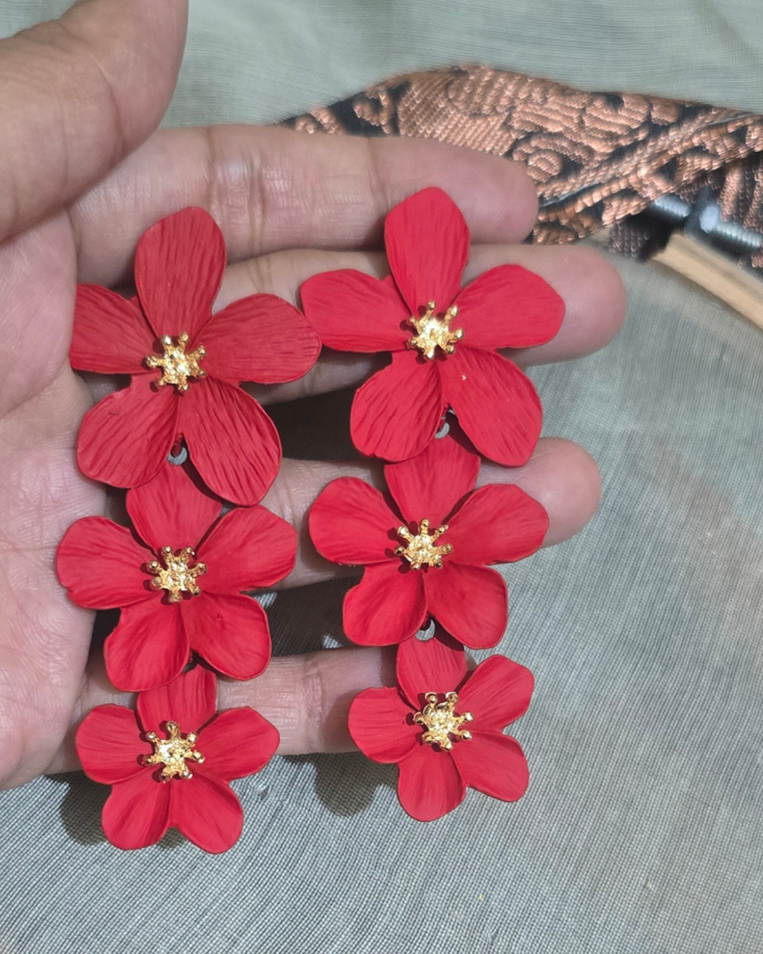 Ruby Red Floral Statement Drop Earrings