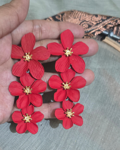 Ruby Red Floral Statement Drop Earrings