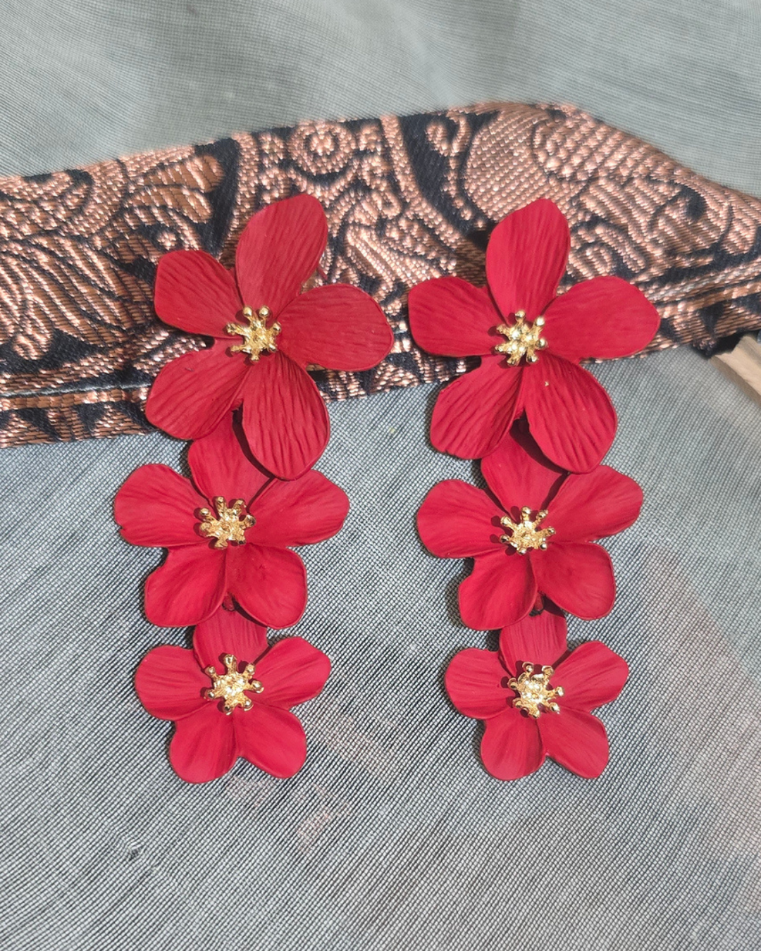 Ruby Red Floral Statement Drop Earrings
