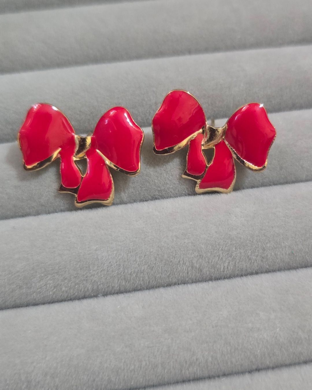 Red Enamel Bow Stud Earrings