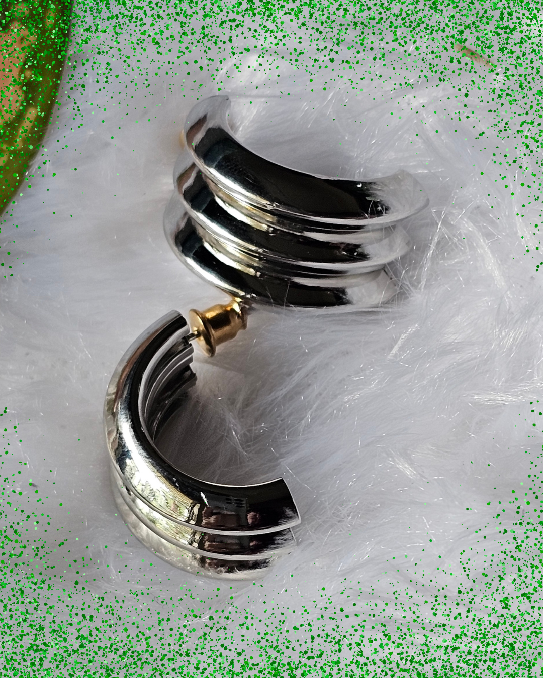Bold Ribbed Silver Statement Hoop Earrings