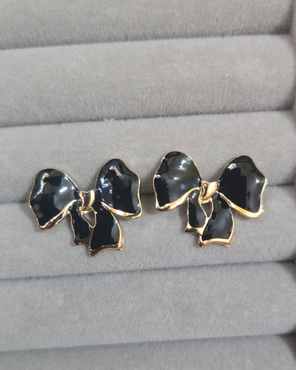 Black Enamel Bow Stud Earrings