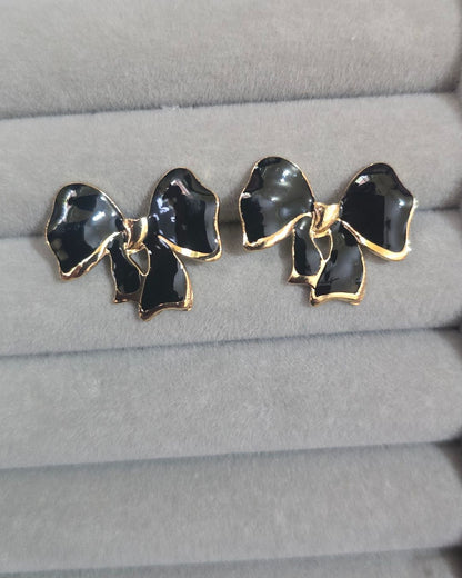 Black Enamel Bow Stud Earrings