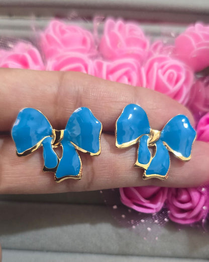 Blue Enamel Bow Stud Earrings