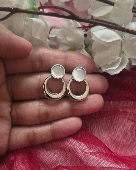 Ivory Stone & Silver-Tone Open Drop Earrings
