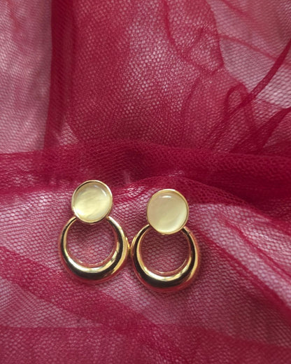 Ivory Stone & Gold-Tone Open Drop Earrings