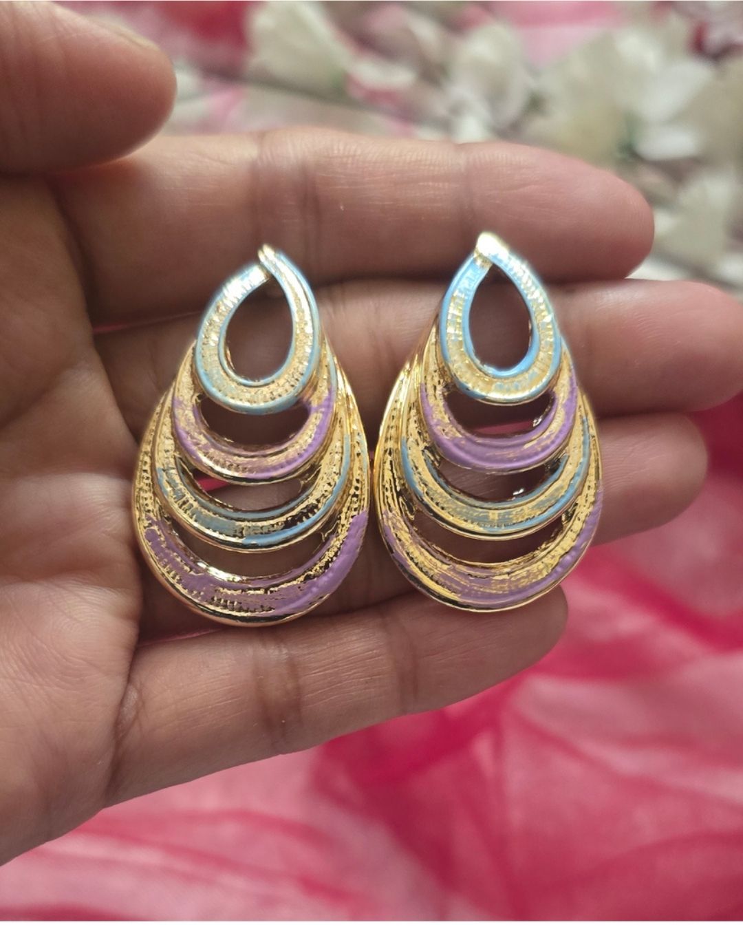 Pastel Enamel Layered Teardrop Statement Earrings