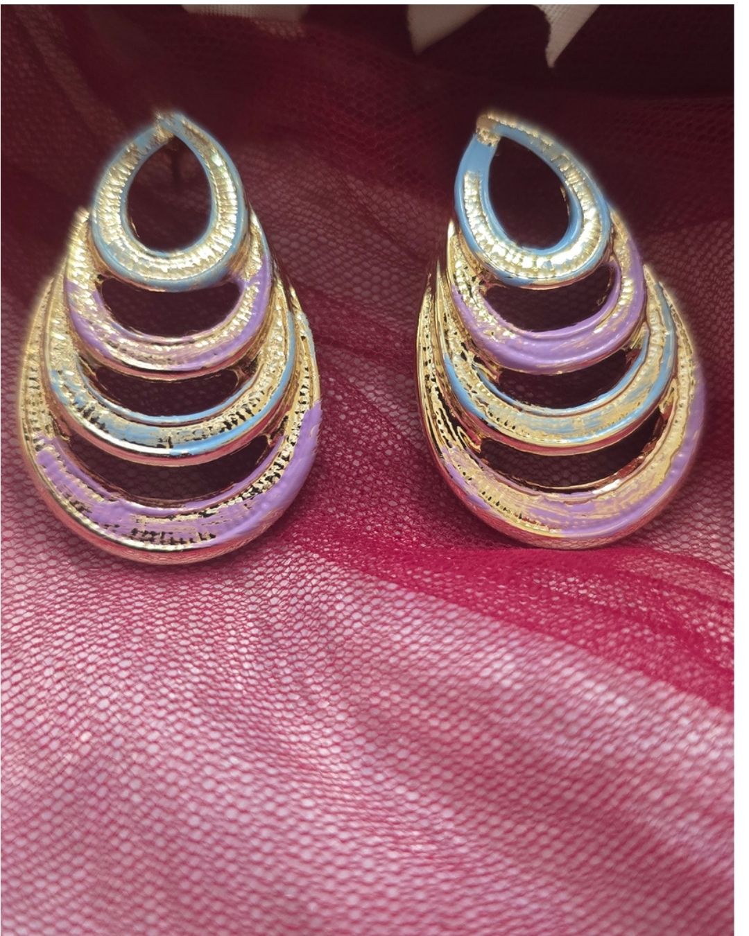 Pastel Enamel Layered Teardrop Statement Earrings