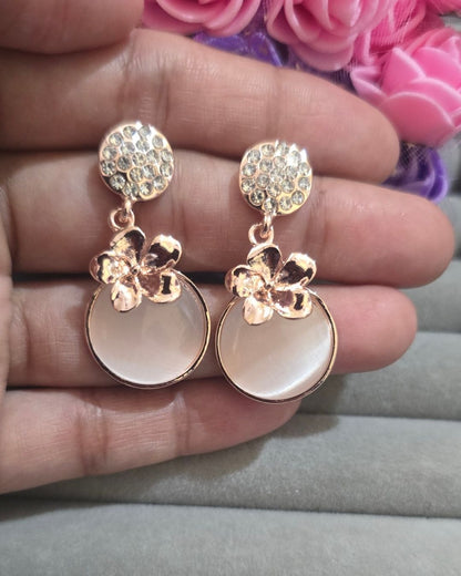 Rose Gold Floral Cat Eye Drop Earrings