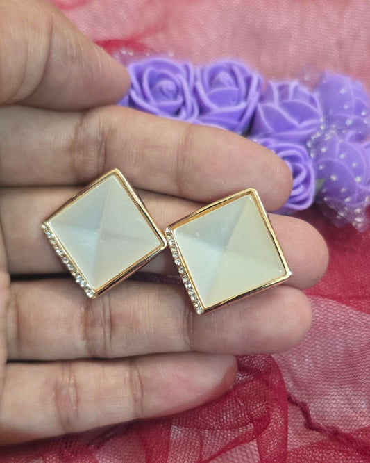 Geometric Ivory Zirconia Stud Earrings
