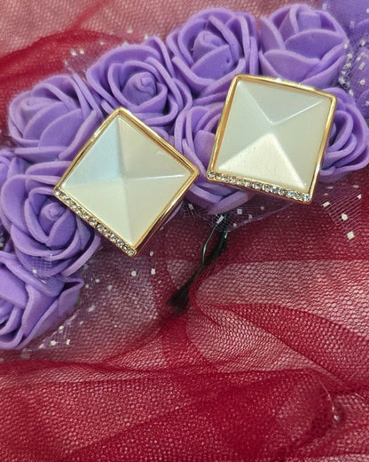 Geometric Ivory Zirconia Stud Earrings