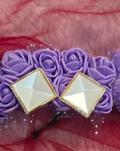 Geometric Ivory Zirconia Stud Earrings