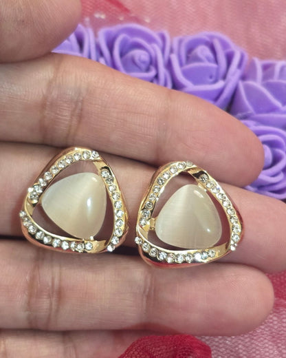 Ivory Glow Zirconia Triangle Stud Earrings