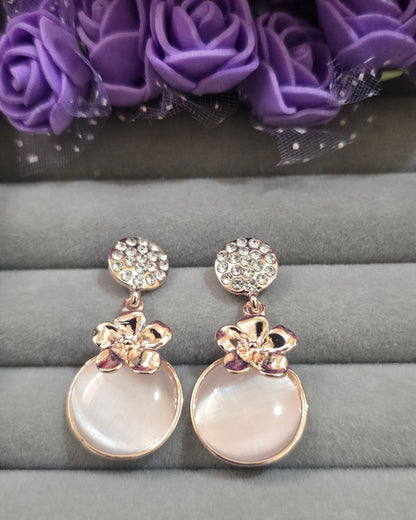 Rose Gold Floral Cat Eye Drop Earrings
