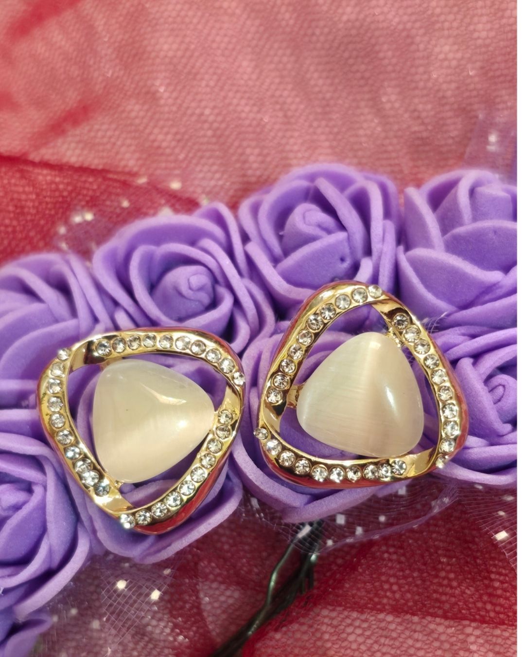 Ivory Glow Zirconia Triangle Stud Earrings
