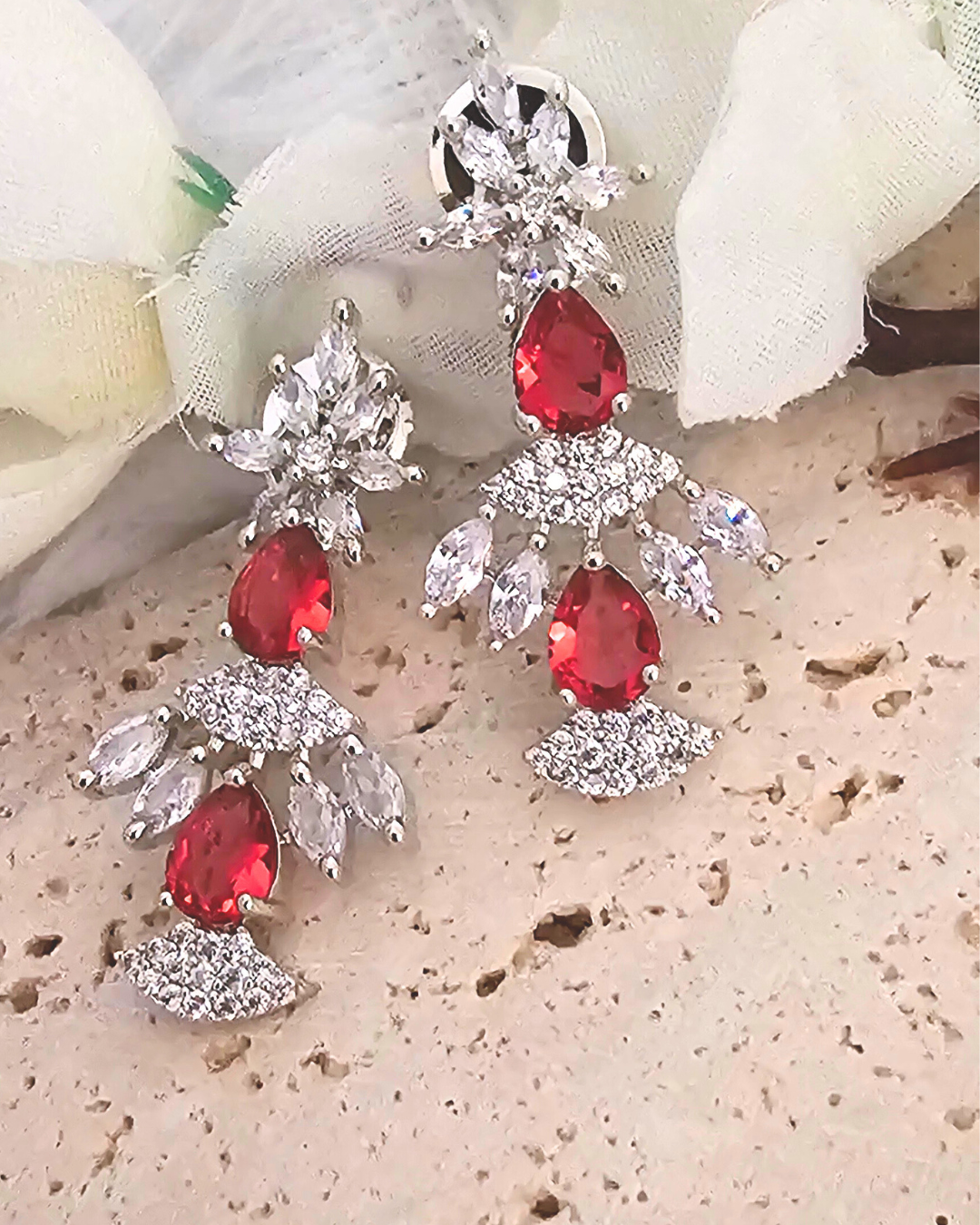 Ruby Red Teardrop Necklace and Earring Set