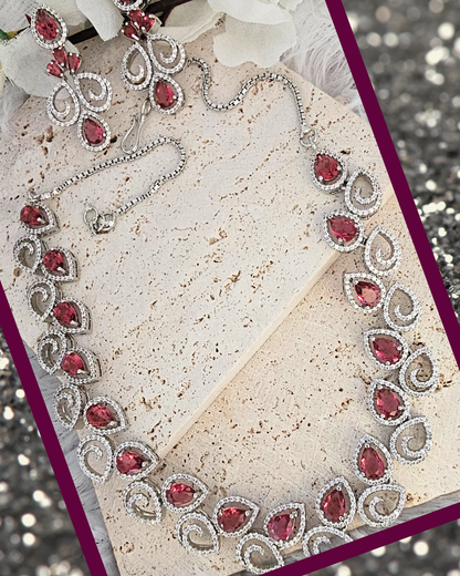 Ornate Ruby Teardrop Necklace and Earring Set