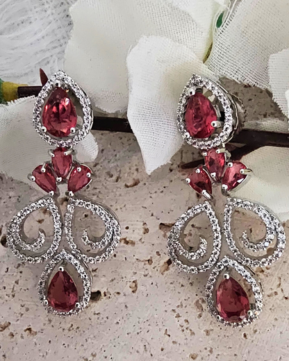 Ornate Ruby Teardrop Necklace and Earring Set