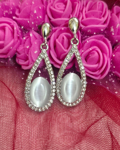 Silver Glow Zirconia Teardrop Earrings