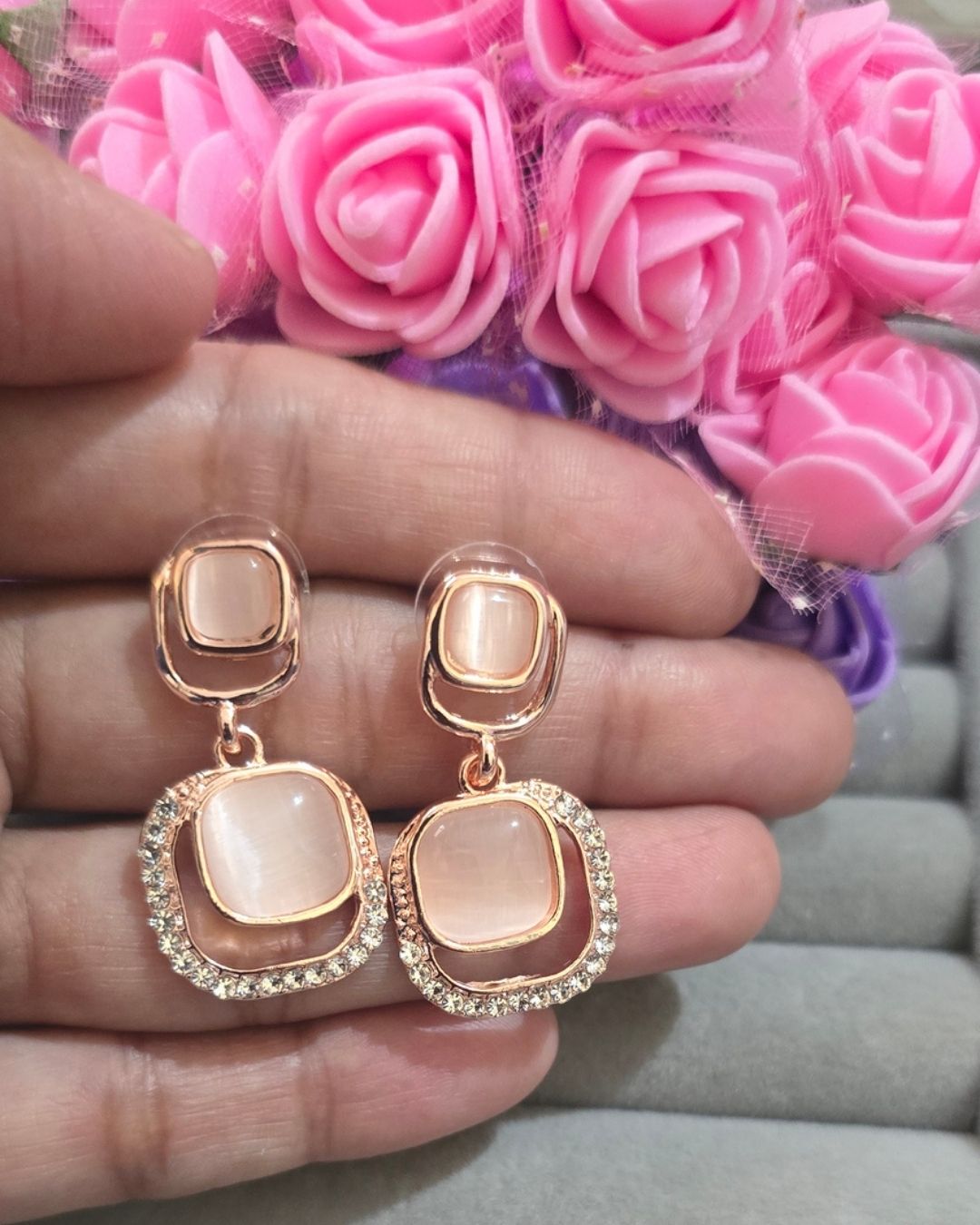 Rose Gold Cat Eye Zirconia Drop Earring