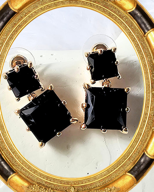 Black Square-Cut Drop Earrings