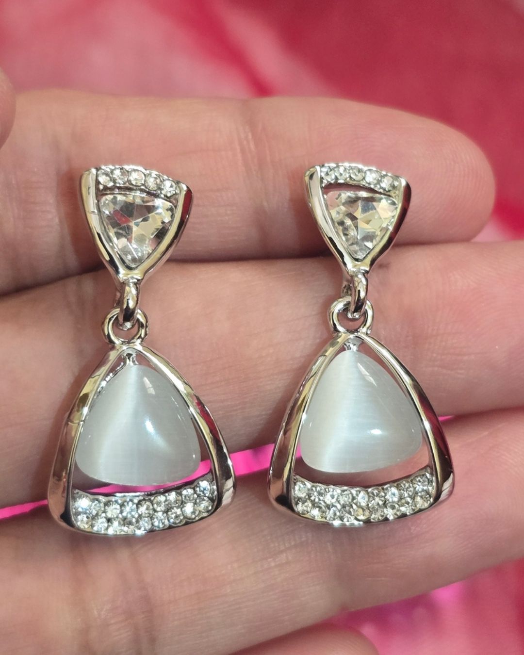 Silver Glow Zirconia Triangle Drop Earrings