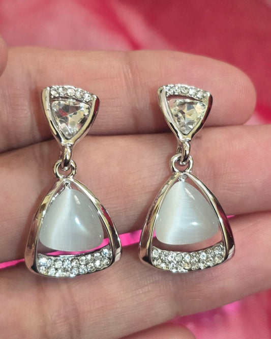 Silver Glow Zirconia Triangle Drop Earrings