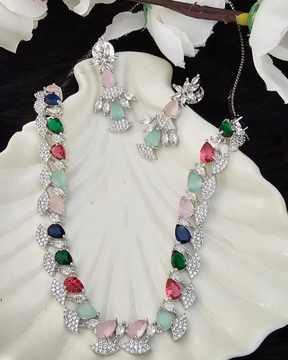 Multicolor Gemstone Teardrop Necklace and Earring Set