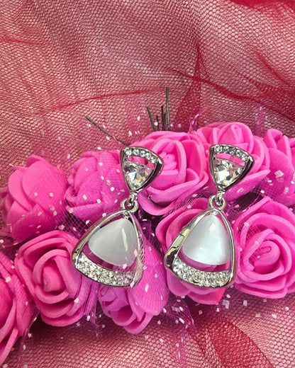 Silver Glow Zirconia Triangle Drop Earrings