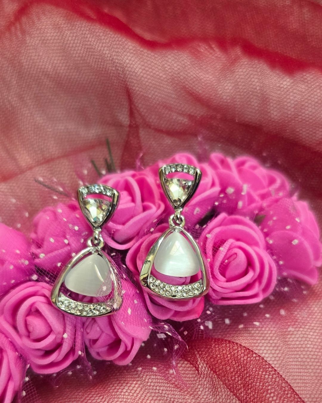 Silver Glow Zirconia Triangle Drop Earrings
