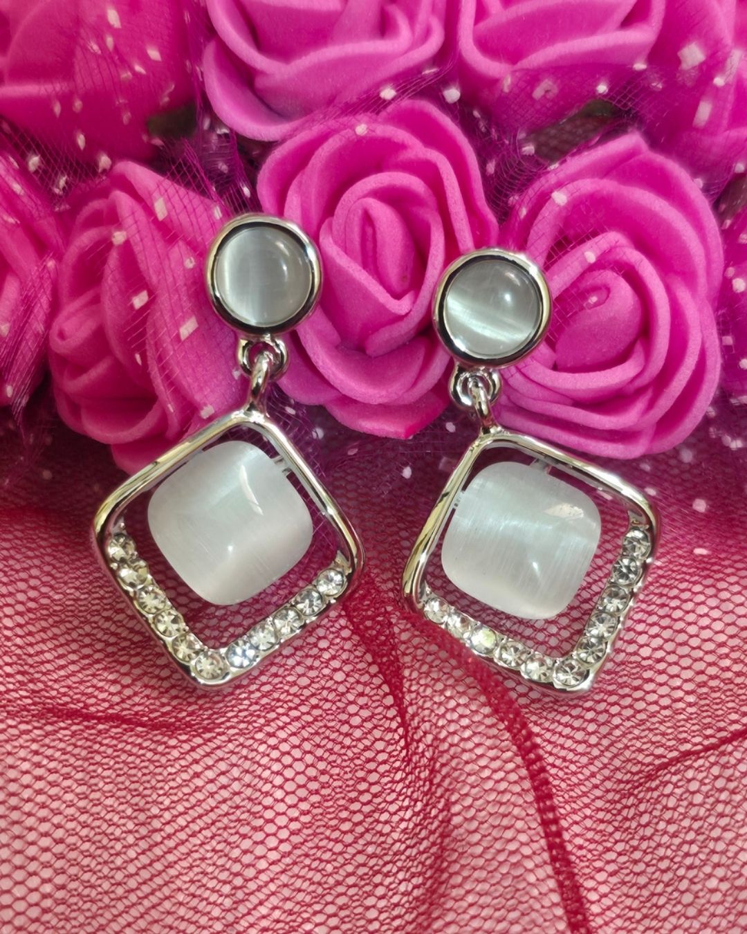 Silver Glow Zirconia Geometric Drop Earrings