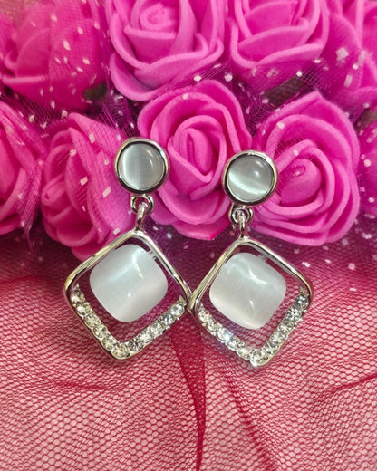 Silver Glow Zirconia Geometric Drop Earrings
