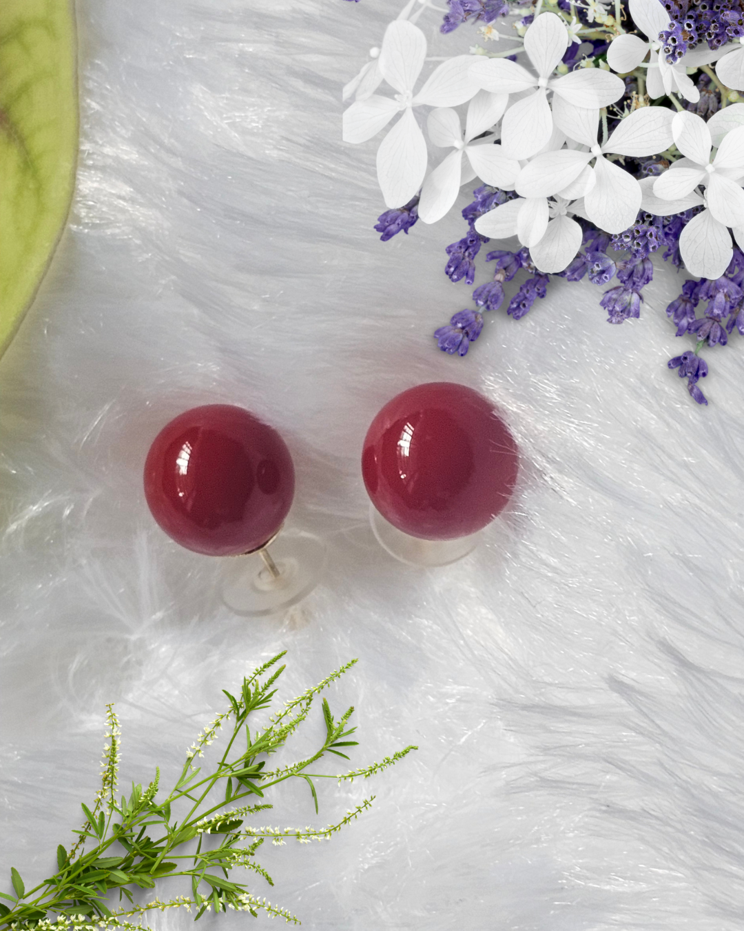 Bold Burgundy Ball Stud Earrings