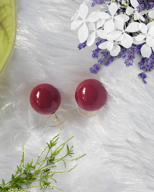 Bold Burgundy Ball Stud Earrings