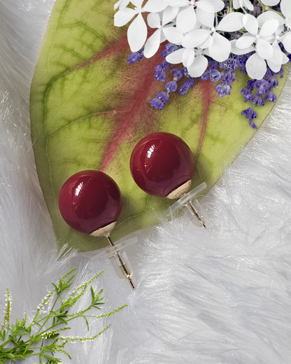 Bold Burgundy Ball Stud Earrings